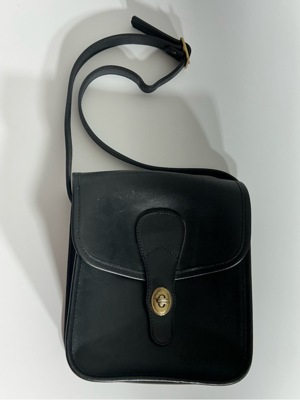 Michael Green Desert Highland Black Leather Shoulder Bag Brass Turn-Lock Closure